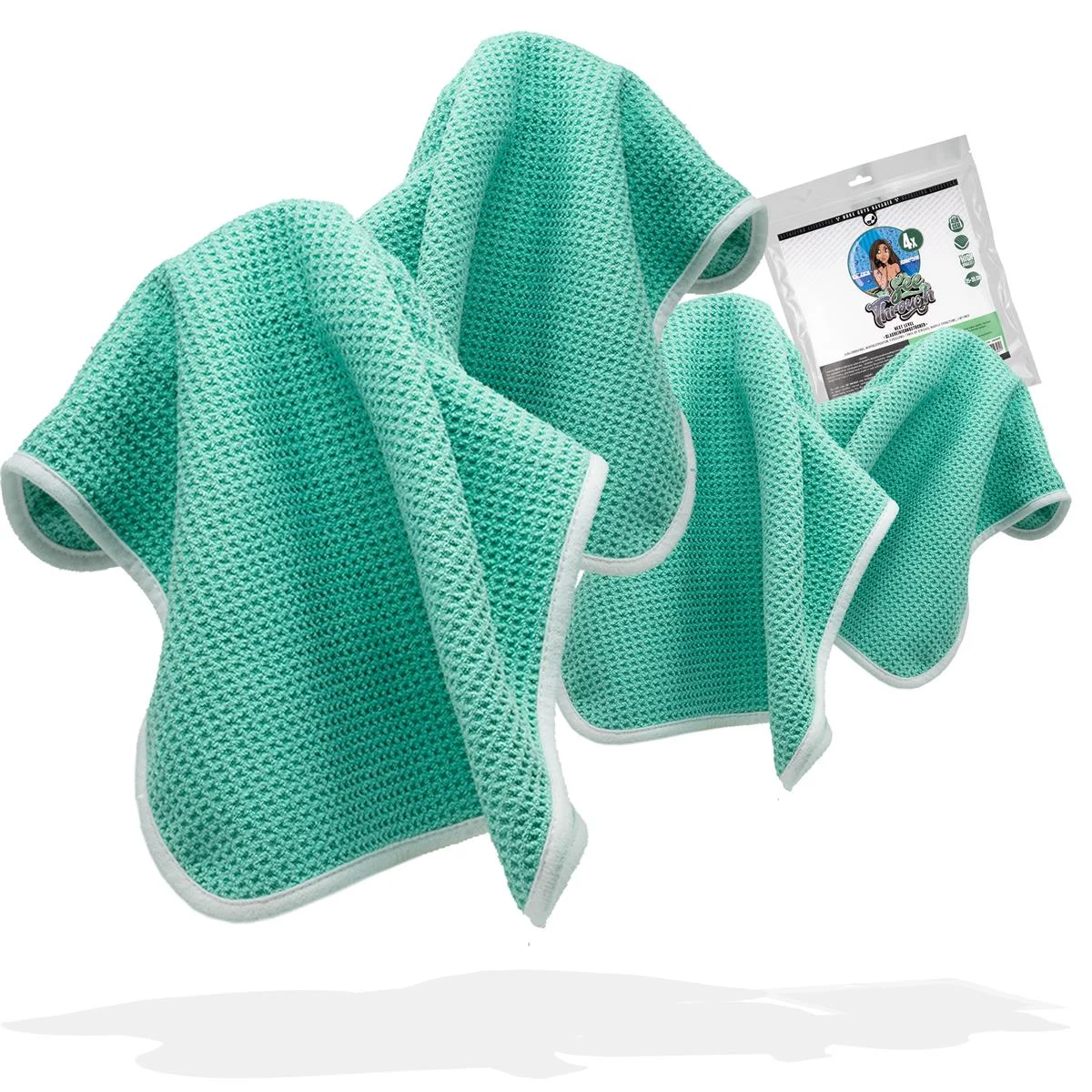 NUKE GUYS - SEE THROUGH - MIKROFASER WAFFELTUCH - 450 GSM, 35X35CM - MINT-FLÄCHE/WEISS-rand - 4ER PACK 